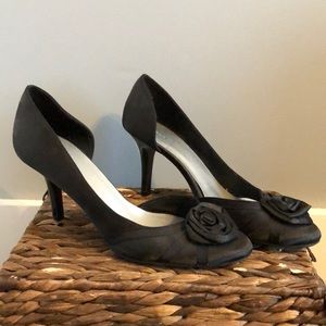 Black high heels with rose accent!